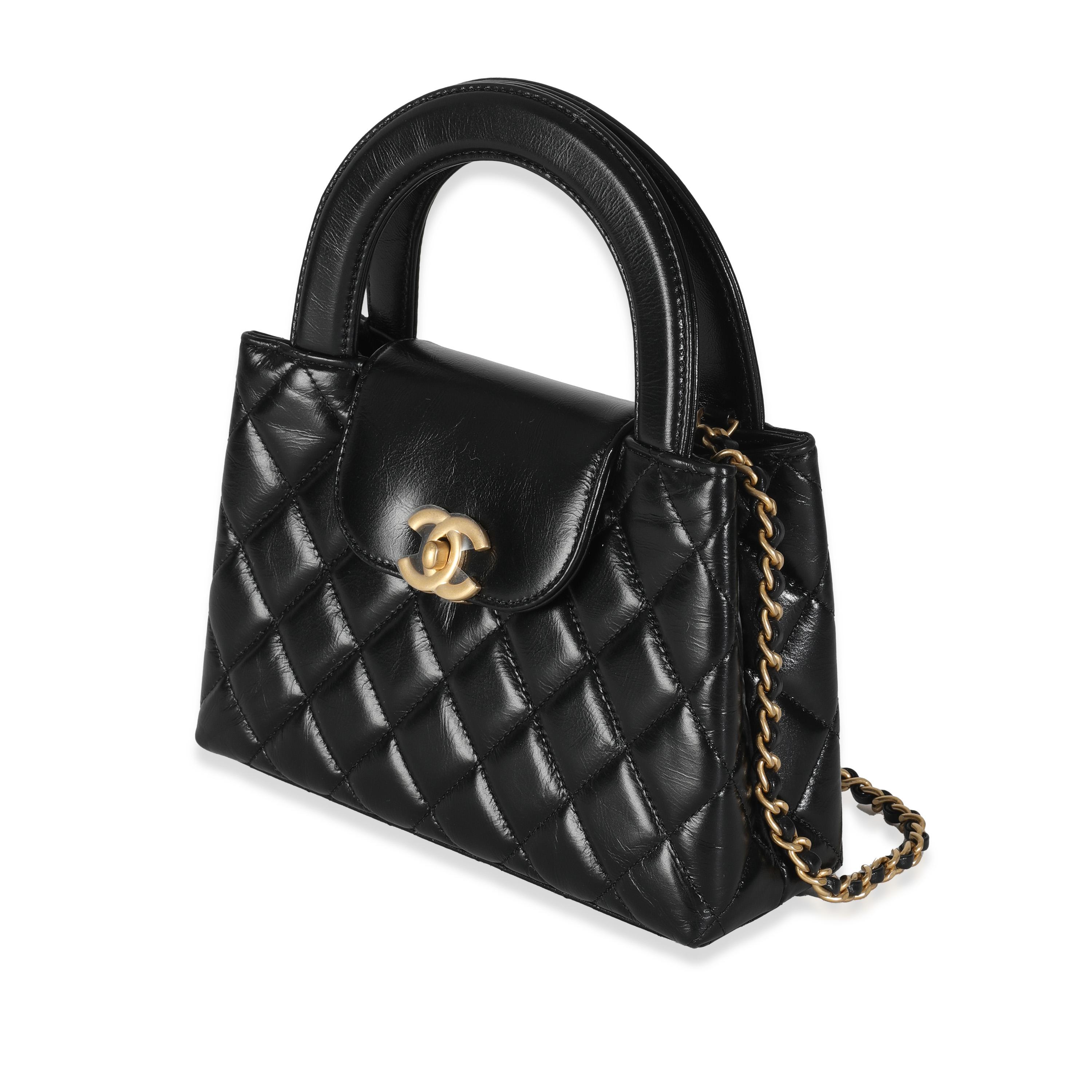 Women's or Men's Chanel Black Shiny Aged Calfskin Quilted Nano Kelly Shopper