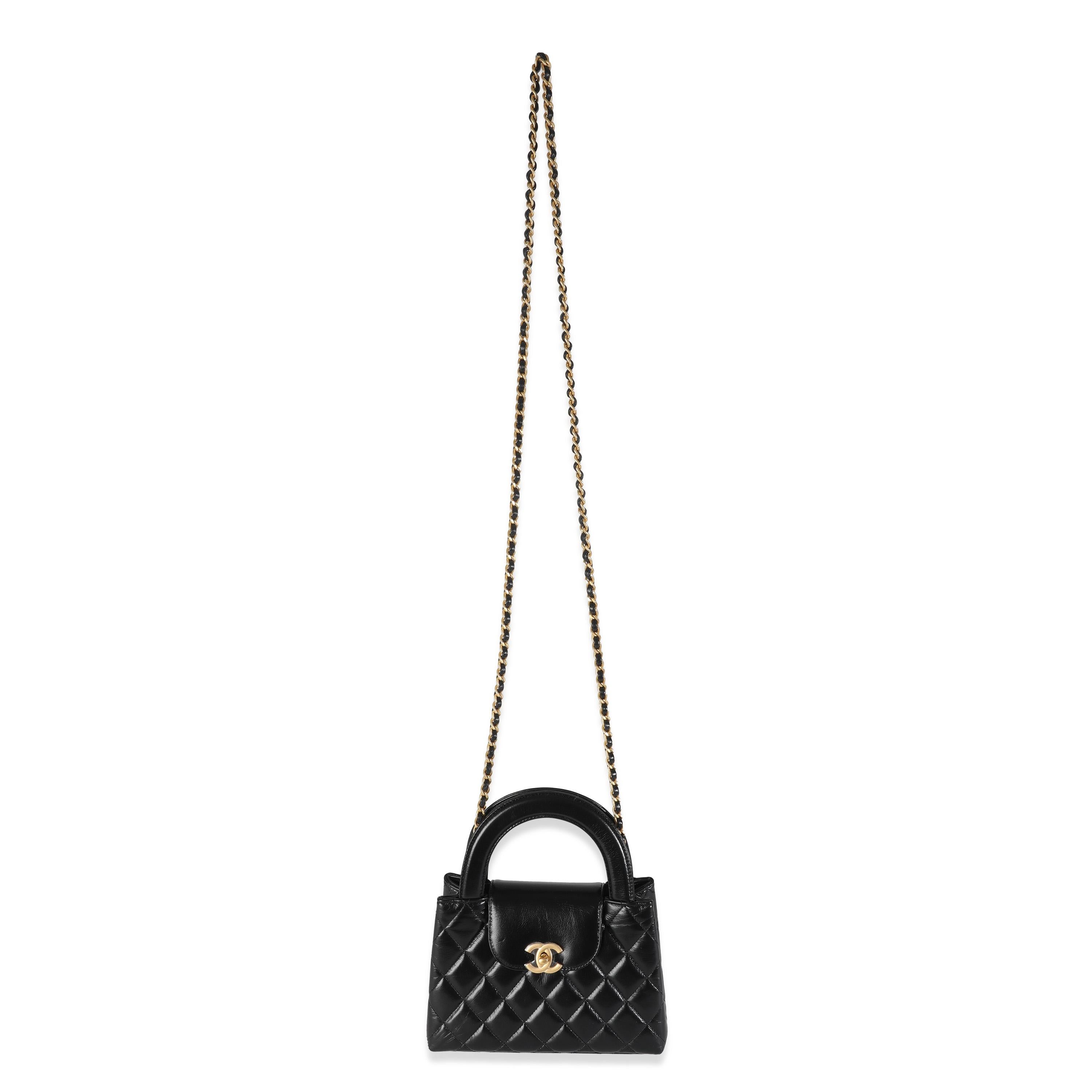Chanel Black Shiny Aged Calfskin Quilted Nano Kelly Shopper 2