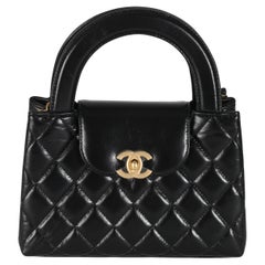 Chanel Black Shiny Aged Calfskin Quilted Nano Kelly Shopper