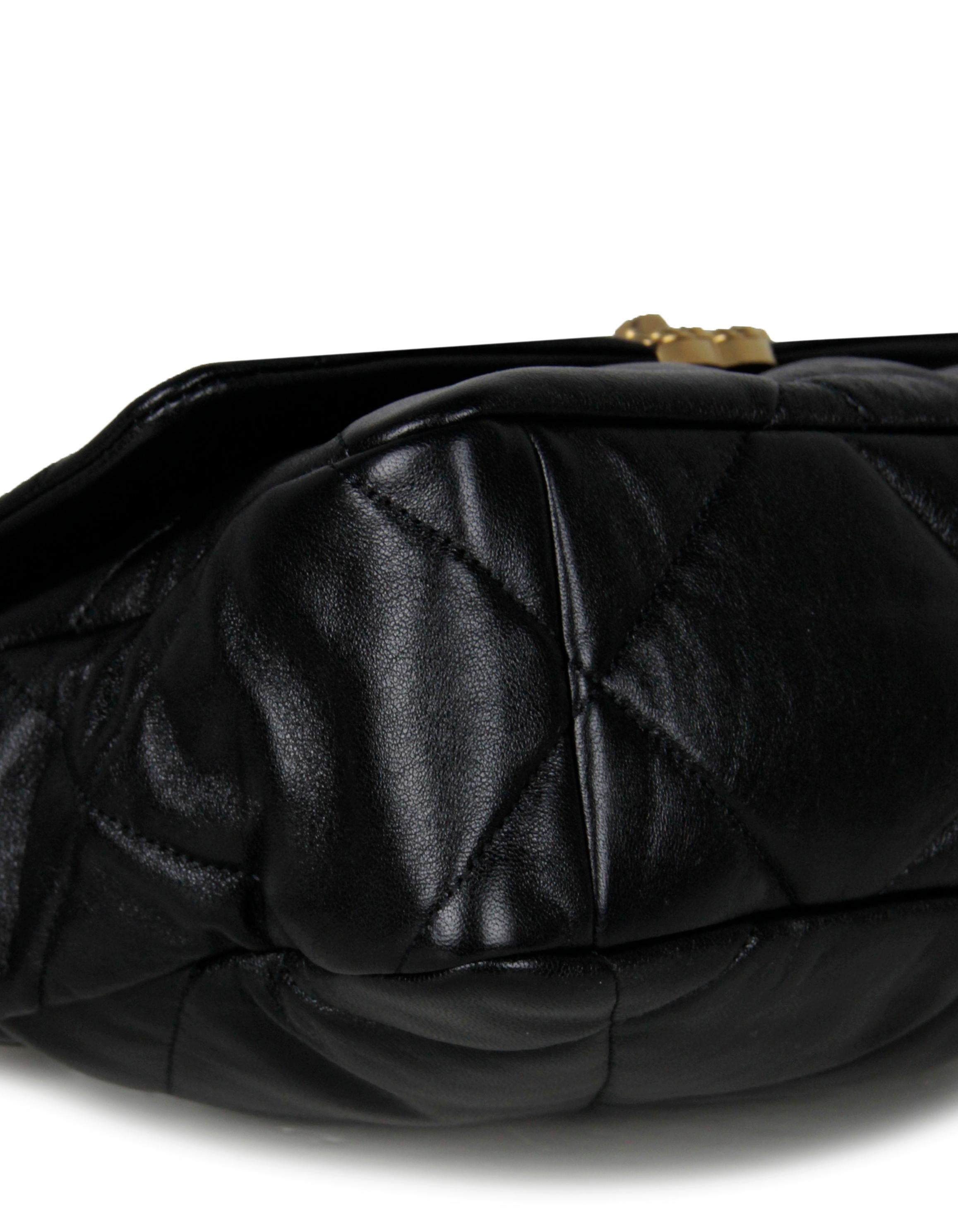 Women's Chanel Black Shiny Calfskin Leather Quilted Large 19 Flap Bag
