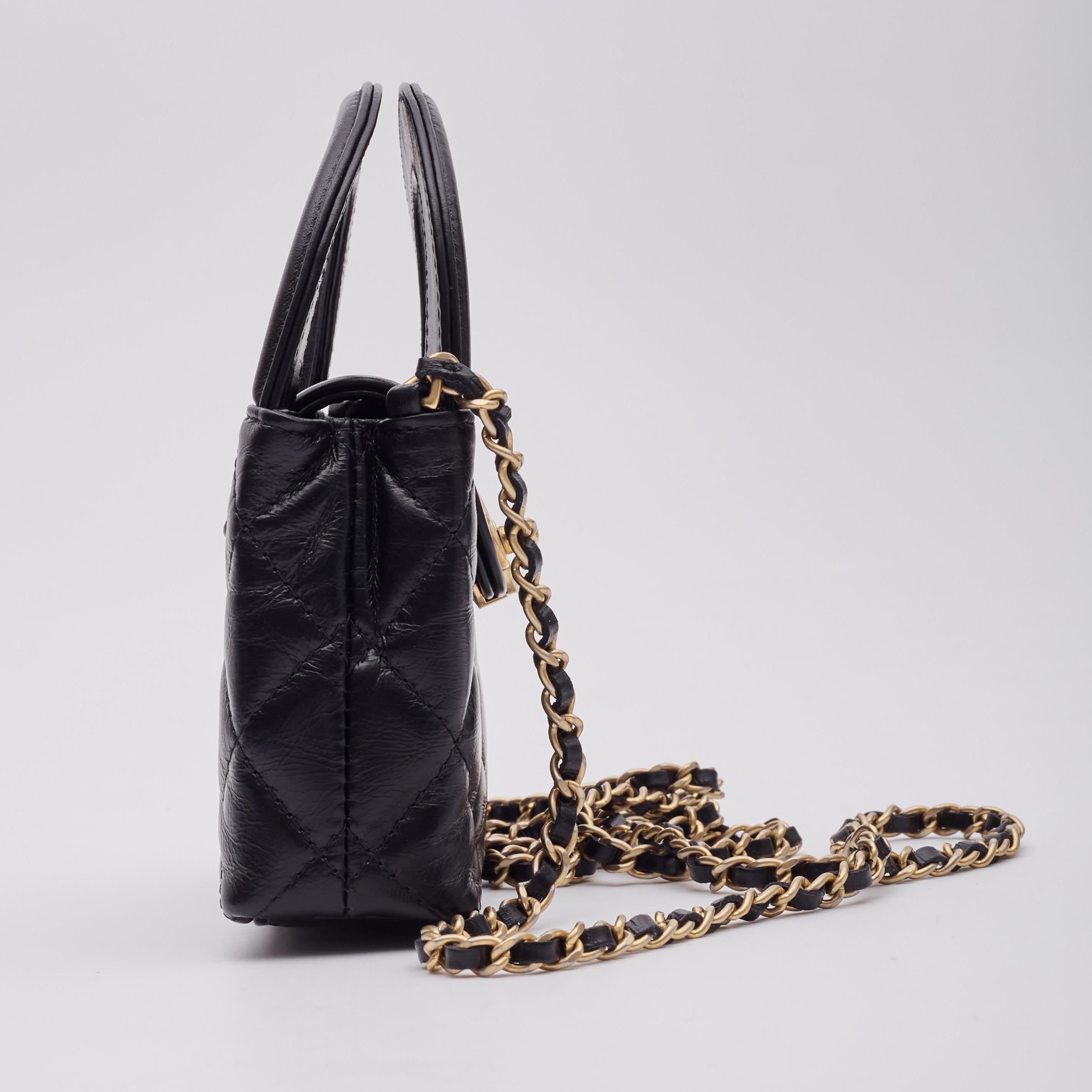 Chanel Black Shiny Calfskin Nano Kelly Shopping Tote 2023 For Sale 1