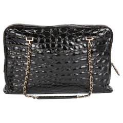 CHANEL  Black Shiny Crocodile Leather Retro Camera Bag