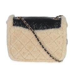 Chanel Black Shiny Crumpled Sheepskin Shearling CC Mania Flap Bag
