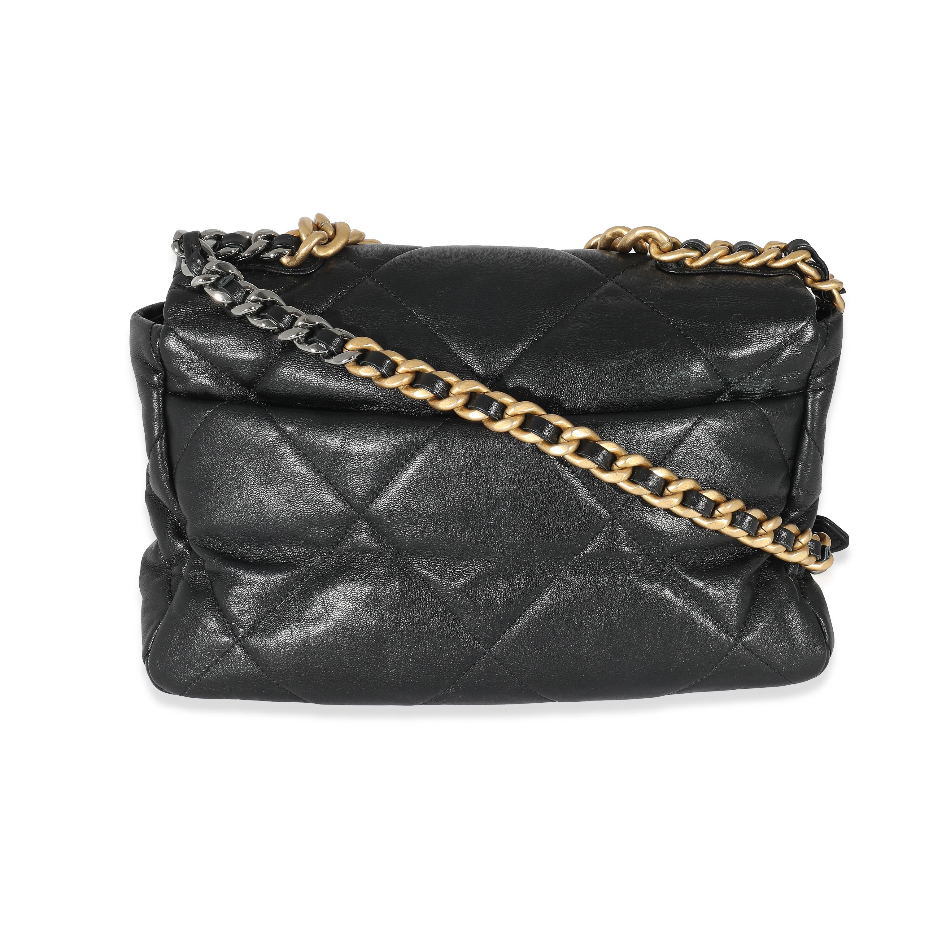 Chanel Black Shiny Lambskin Chanel 19 Flap Bag In Excellent Condition In New York, NY
