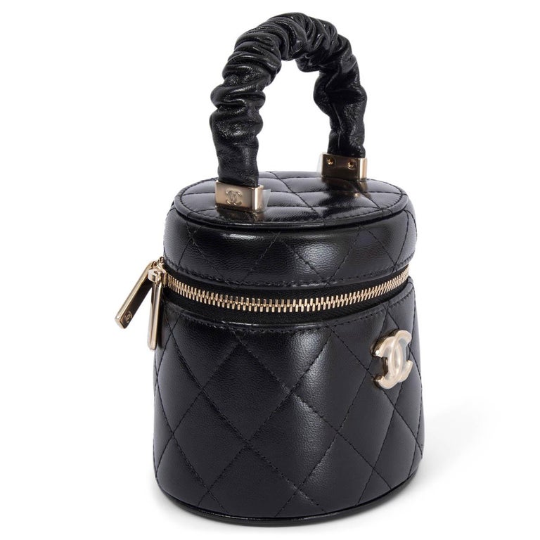 Black Quilted Lambskin Mini Vanity with Chain Gold Hardware, 2021