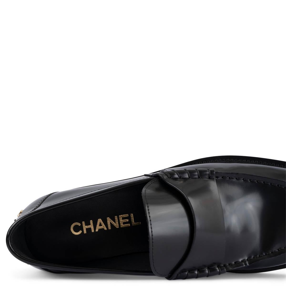 CHANEL black shiny leather 2023 23S Loafers Flats Shoes 39 1