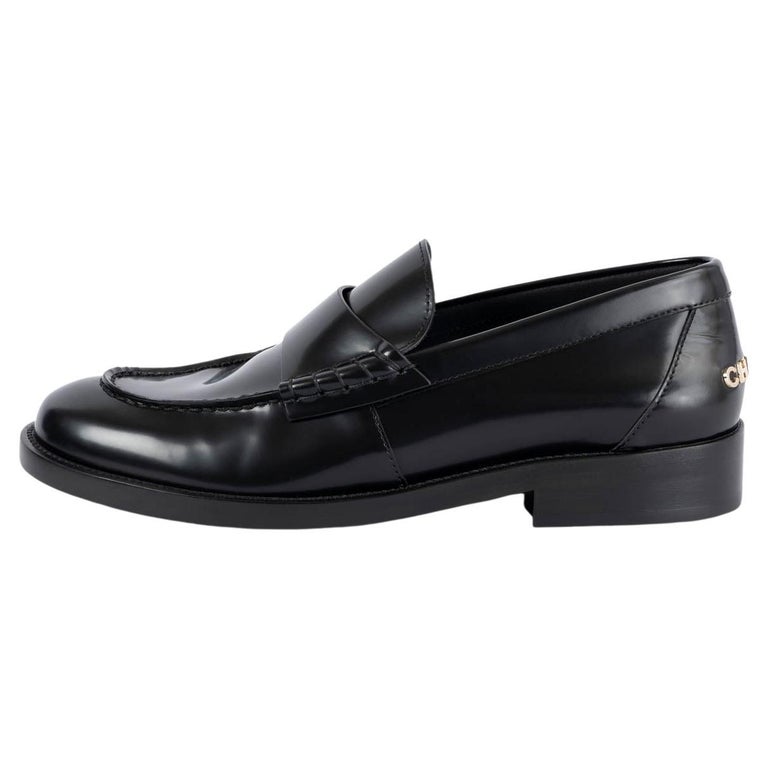 CHANEL black shiny leather 2023 23S Loafers Flats Shoes 39 at