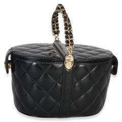 Chanel Black Shiny Quilted Calfskin Double Sided Top Handle Vanity Bag