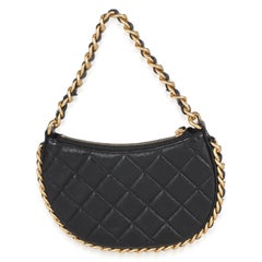 Chanel Black Shiny Quilted Lambskin Mini CC Chain Around Hobo