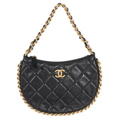 Chanel Black Shiny Quilted Lambskin Mini CC Chain Around Hobo
