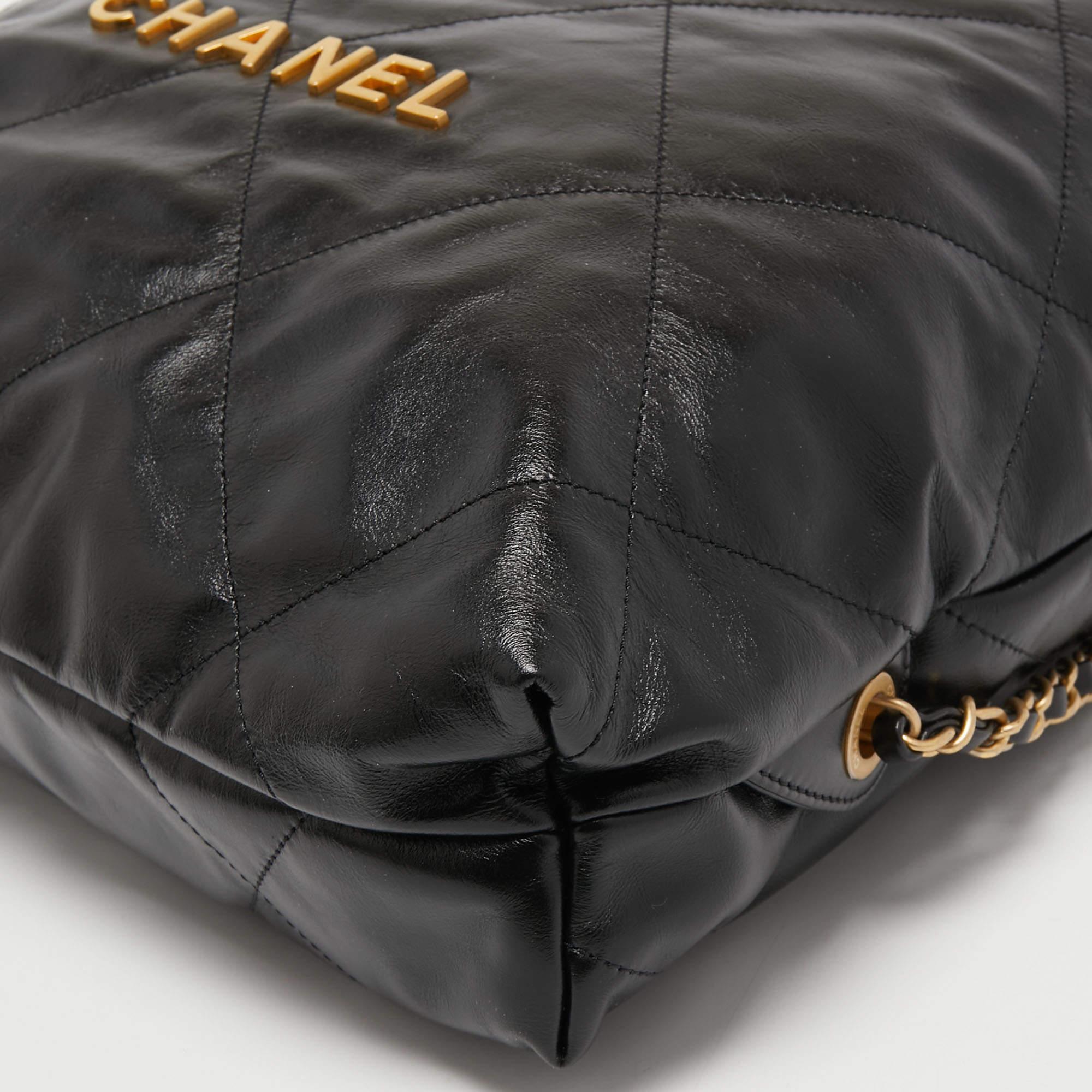 Chanel Black Shiny Quilted Leather 22 Backpack 5