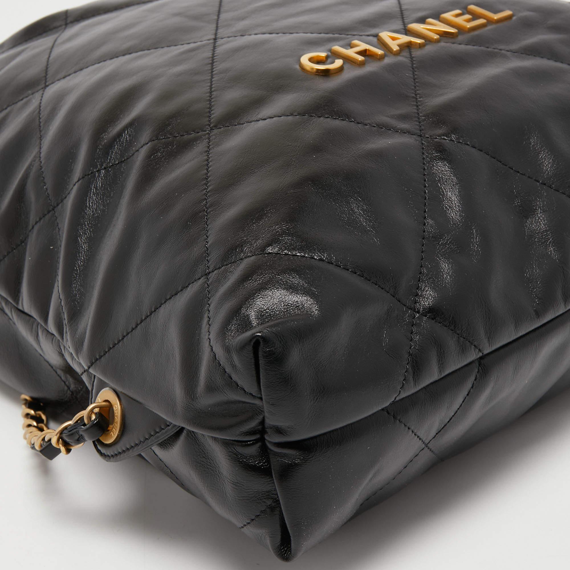Chanel Black Shiny Quilted Leather 22 Backpack 6