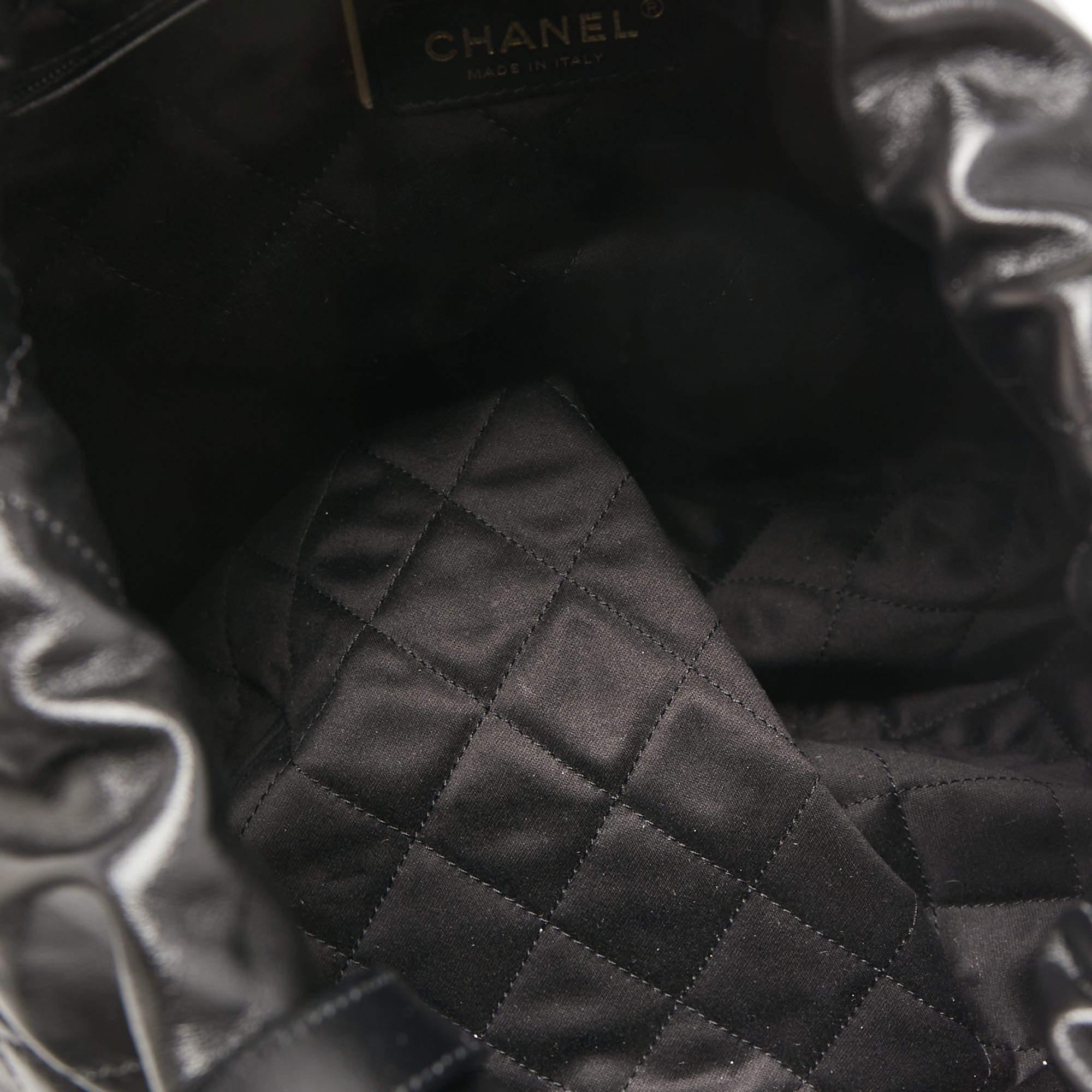 Chanel Black Shiny Quilted Leather 22 Backpack 3