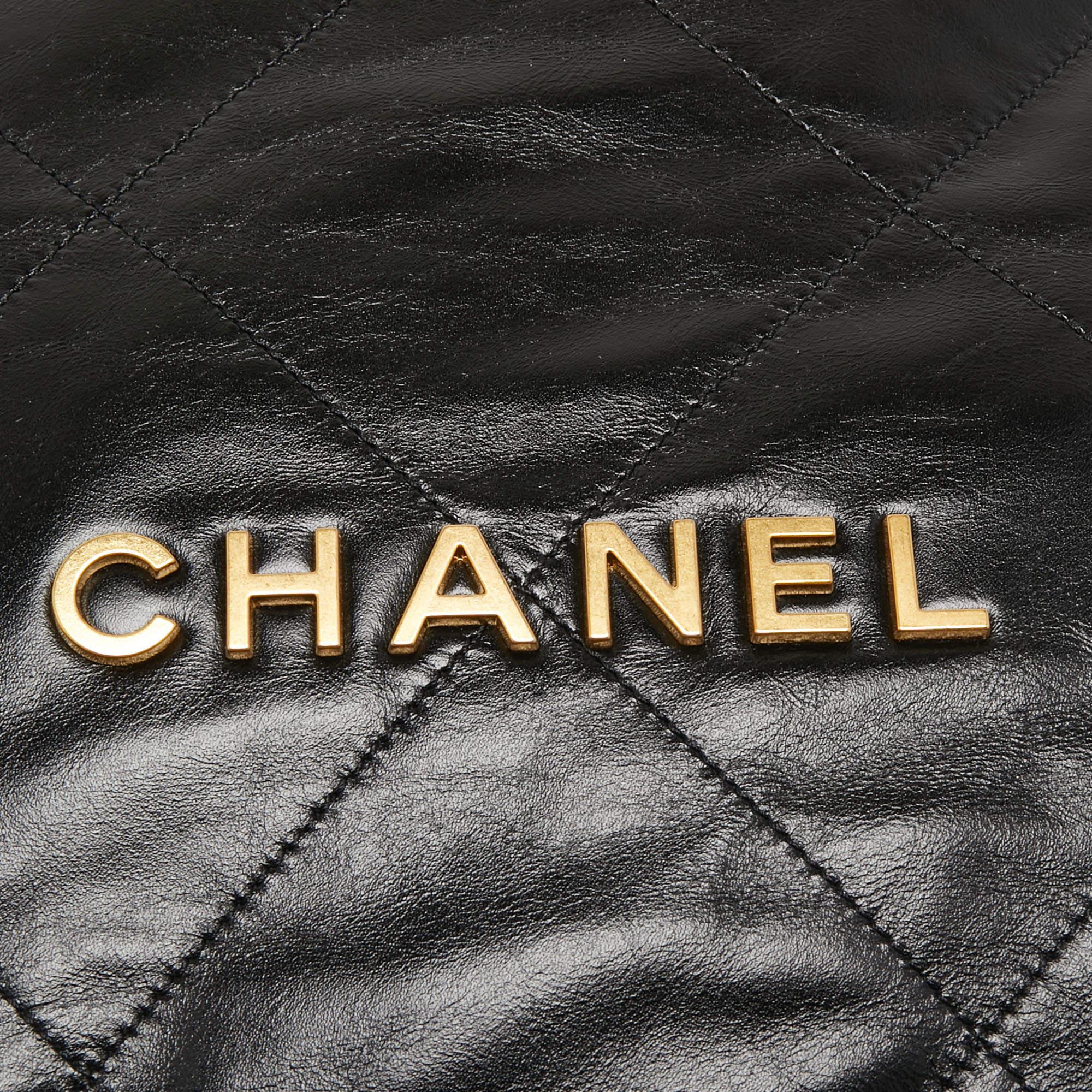 Chanel Black Shiny Quilted Leather 22 Backpack 4