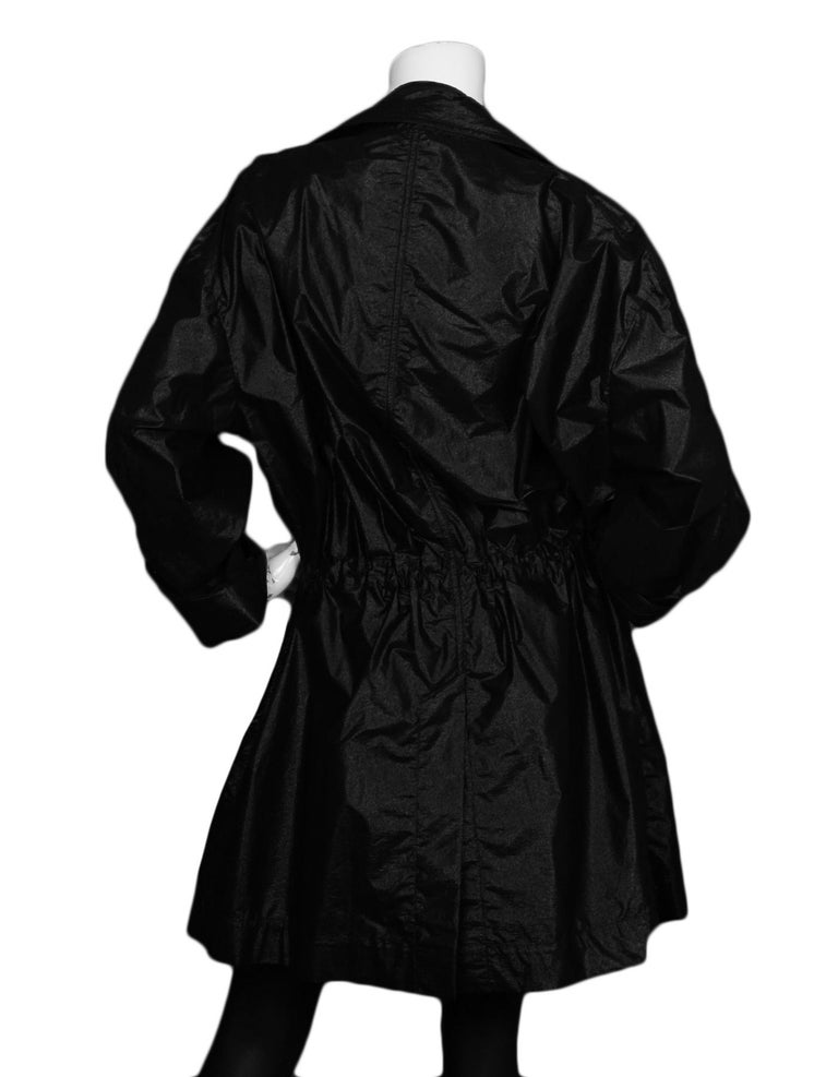 Chanel Black Shiny Snap Jacket with Elastic Cinched Waist sz FR40 In Excellent Condition For Sale In New York, NY