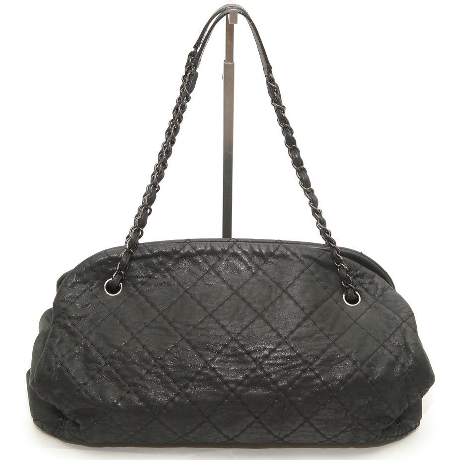 Noir CHANEL Sac Black Shoulder Bowling JUST MADEMOISELLE Quilted Iridescent Chain en vente
