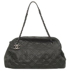 CHANEL Bag Black Shoulder Bowling JUST MADEMOISELLE Quilted Iridescent Chain