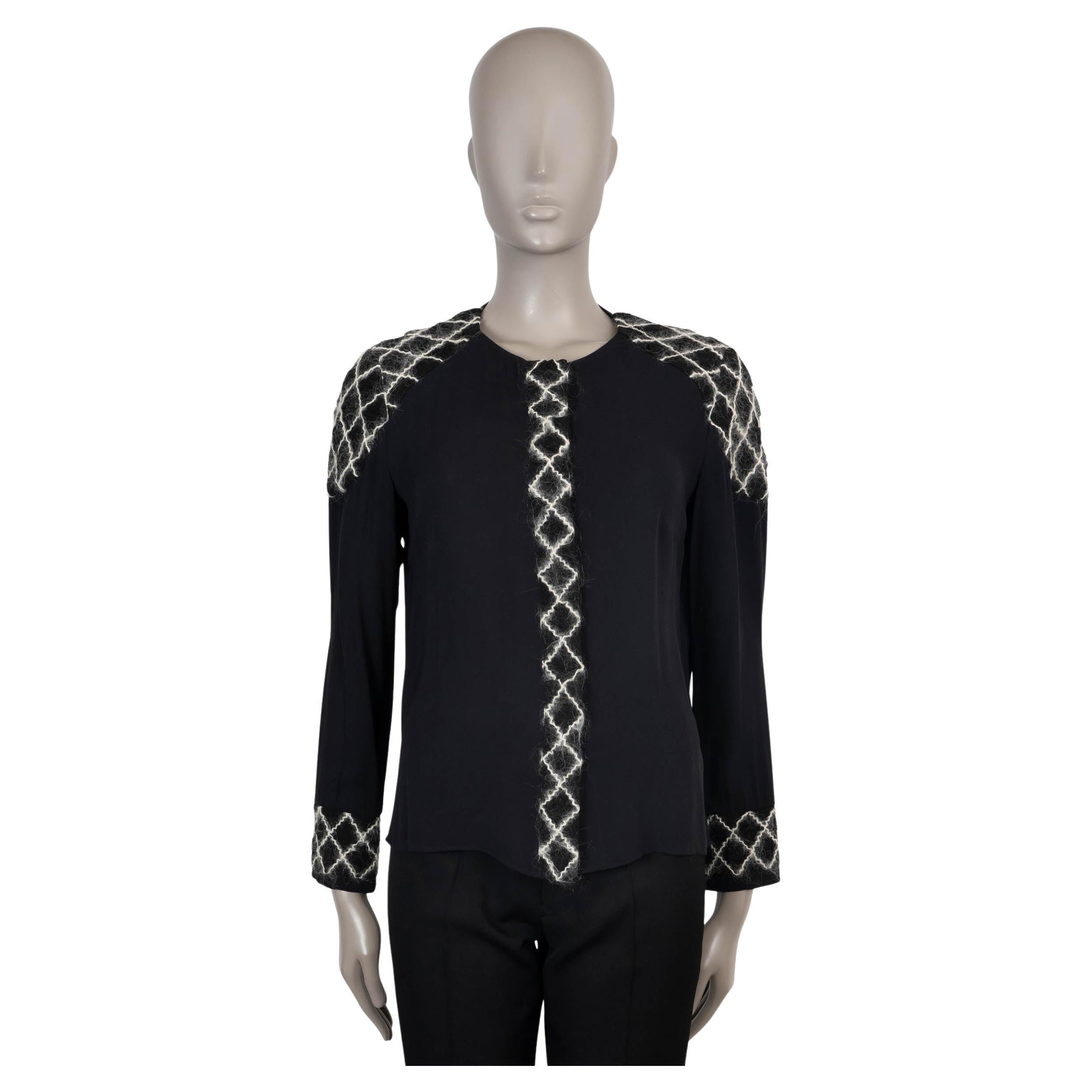CHANEL black silk 11A BYCANCE TWEED TRIM Blouse Shirt 40 M For Sale