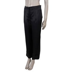CHANEL black silk 11K PLEATED STRAIGHT Pants 38 S