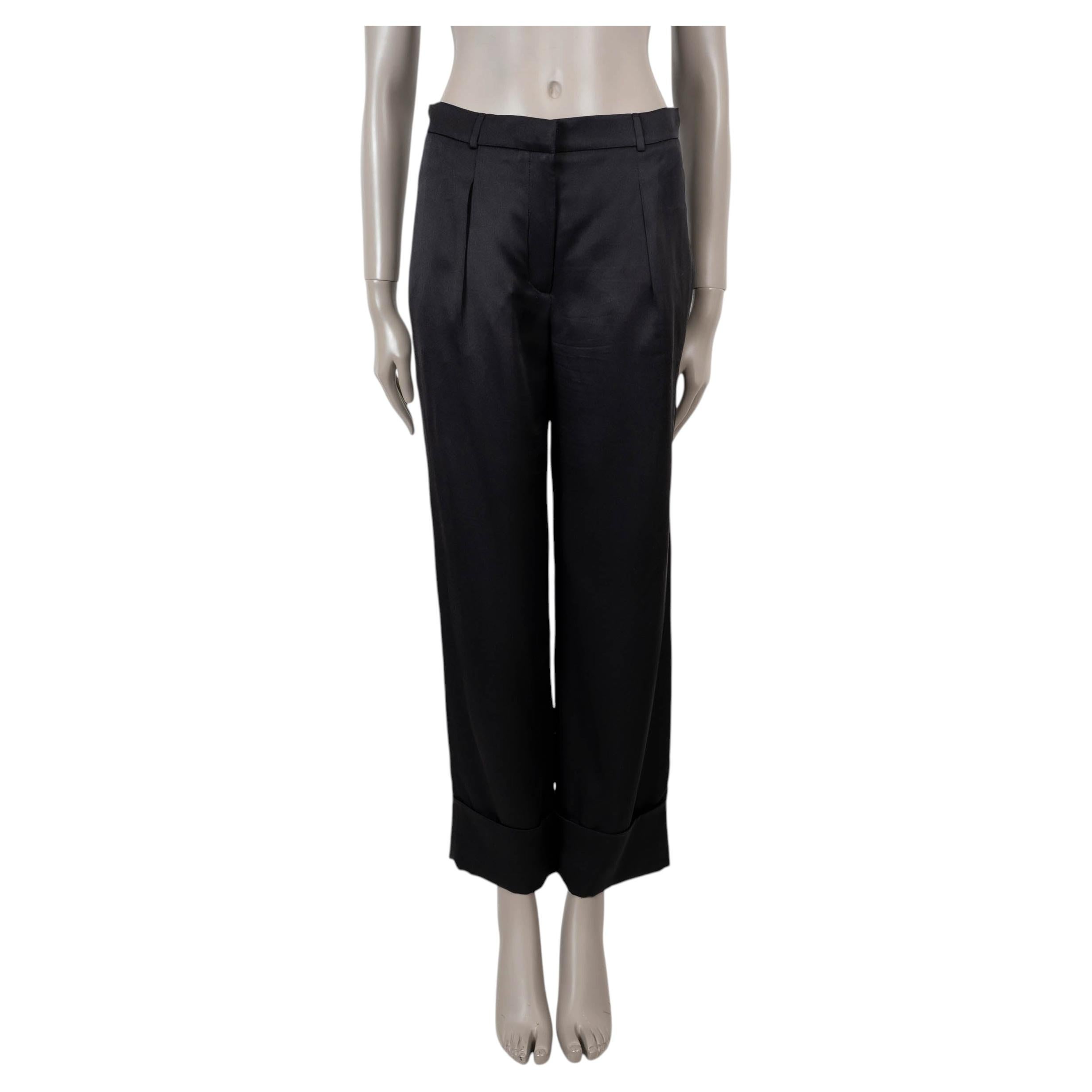 CHANEL schwarz Seide 11K PLEATED STRAIGHT Hose 38 S