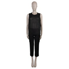 CHANEL black silk 14P STRIPED SEMI SHEER Tank Top Shirt 40 M