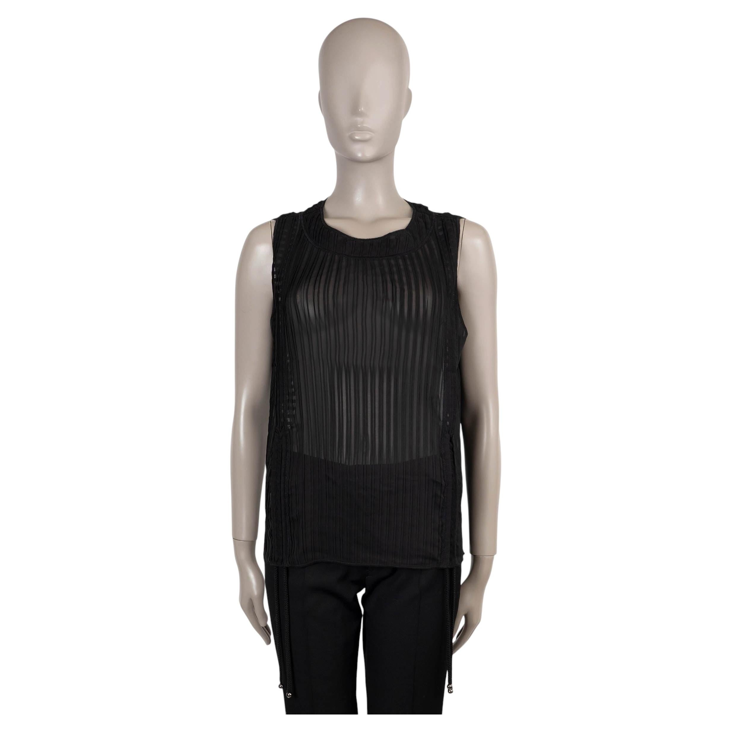 Chanel - Débardeur en soie noire à rayures semi-transparentes, 14 pièces, taille 40 M