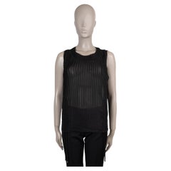 CHANEL black silk 14P STRIPED SEMI SHEER Tank Top Shirt 40 M