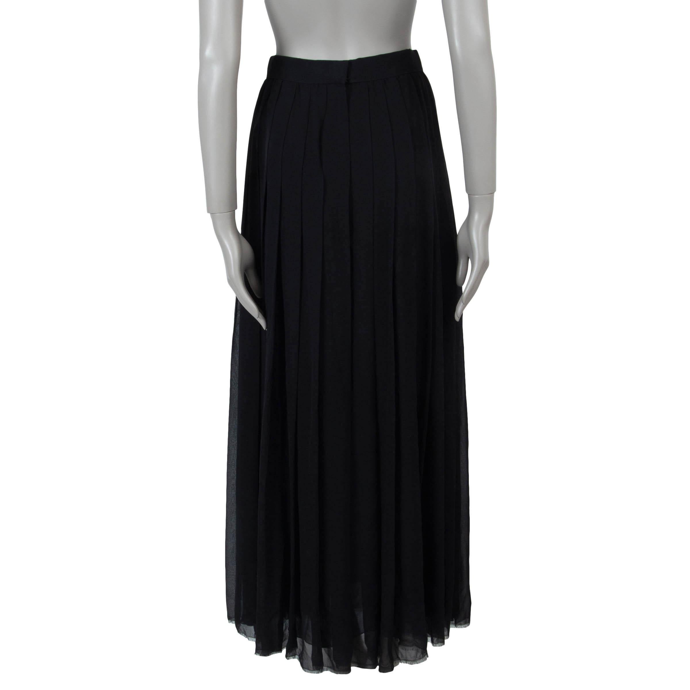 Black CHANEL black silk 16A ROME PLEATED MAXI Skirt 38 S For Sale