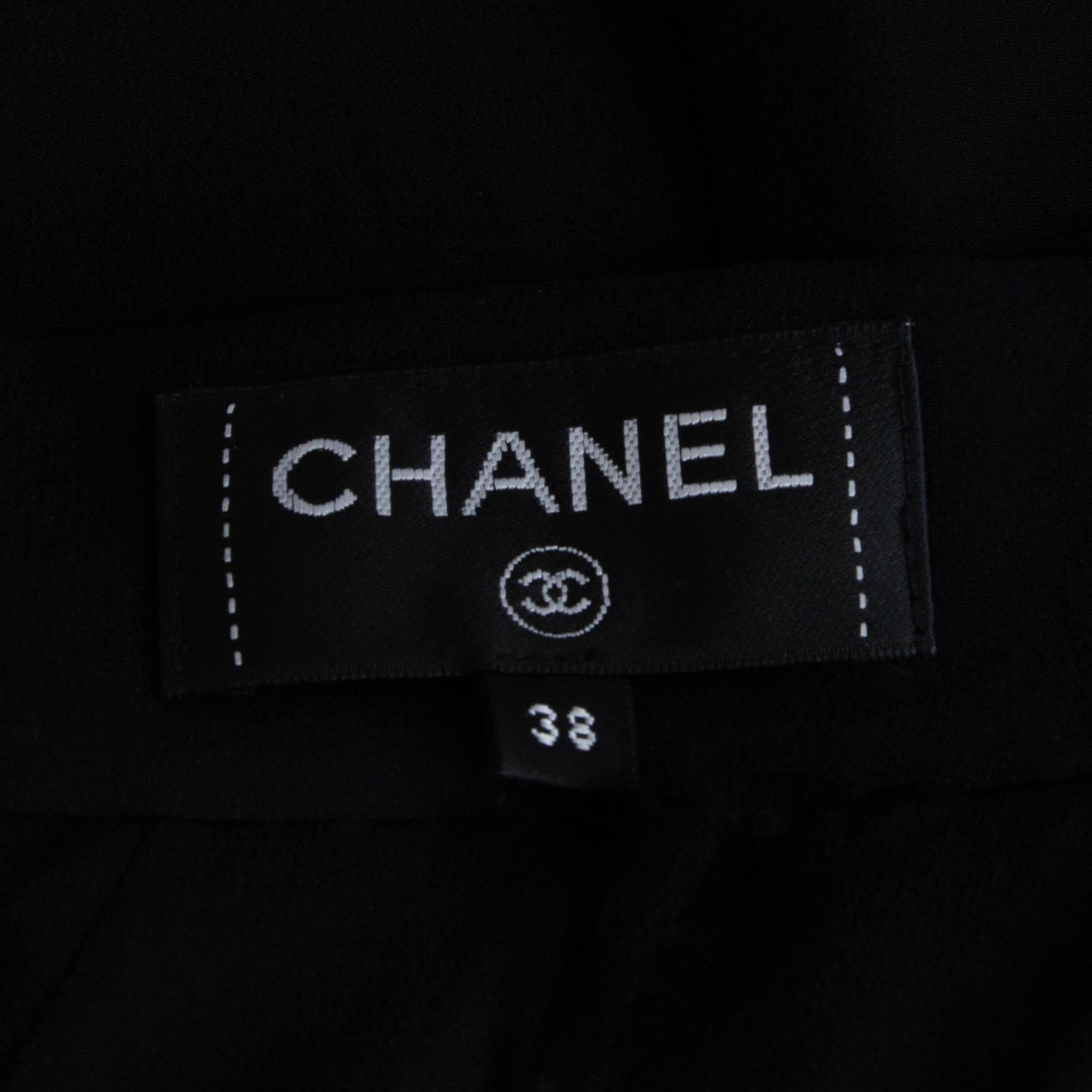 CHANEL black silk 16A ROME PLEATED MAXI Skirt 38 S For Sale 1