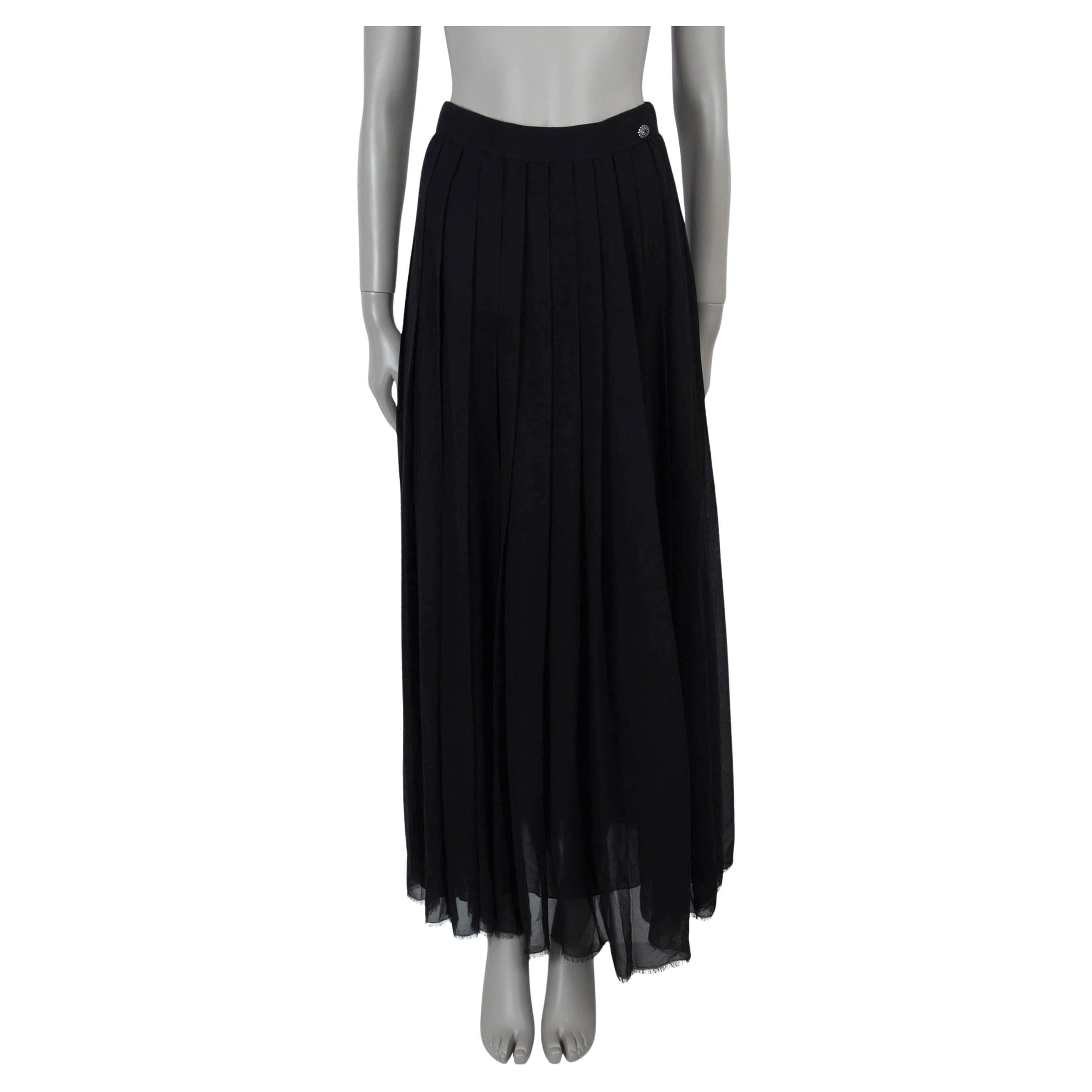 CHANEL black silk 16A ROME PLEATED MAXI Skirt 38 S For Sale