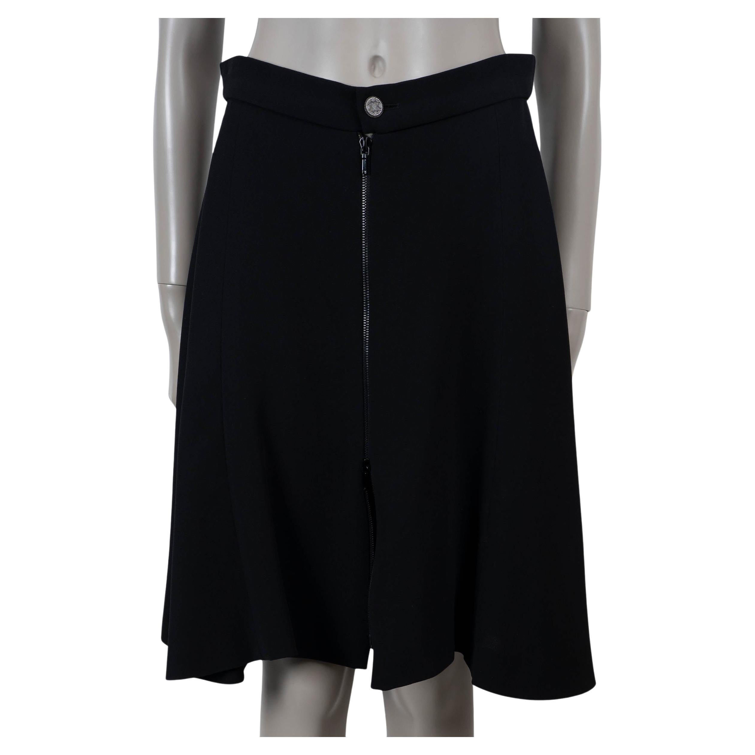 CHANEL black silk 17S FLARED ZIP FRONT Skirt 40 M