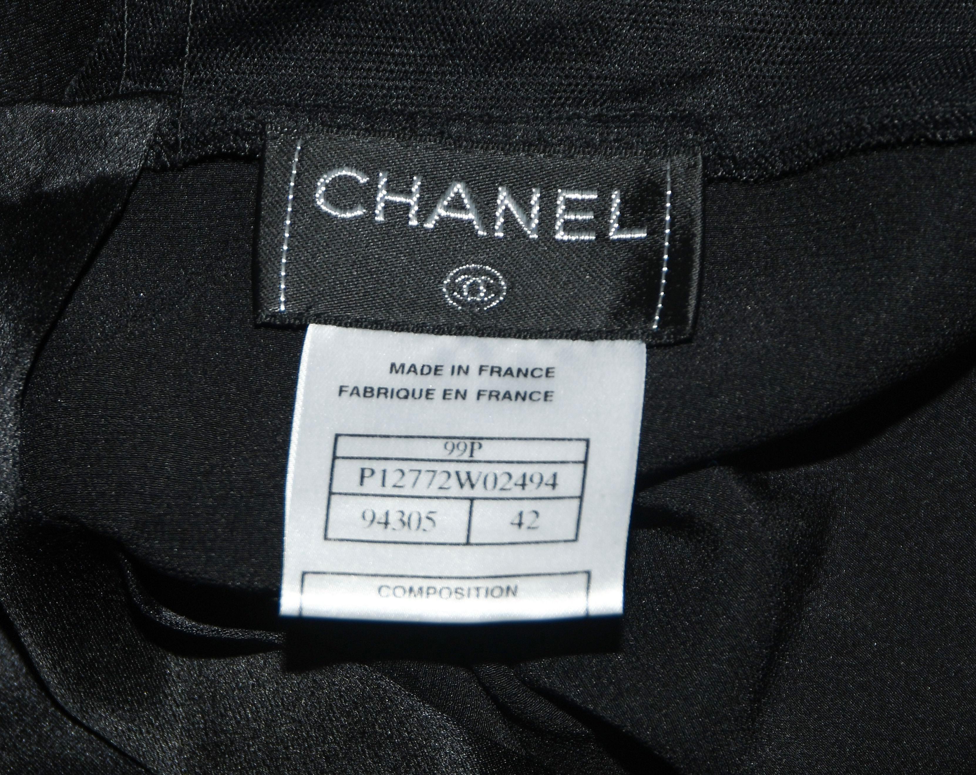 Chanel Black Silk 2 Piece Long Sleeve Top & Long Skirt Dress 42 For Sale 3
