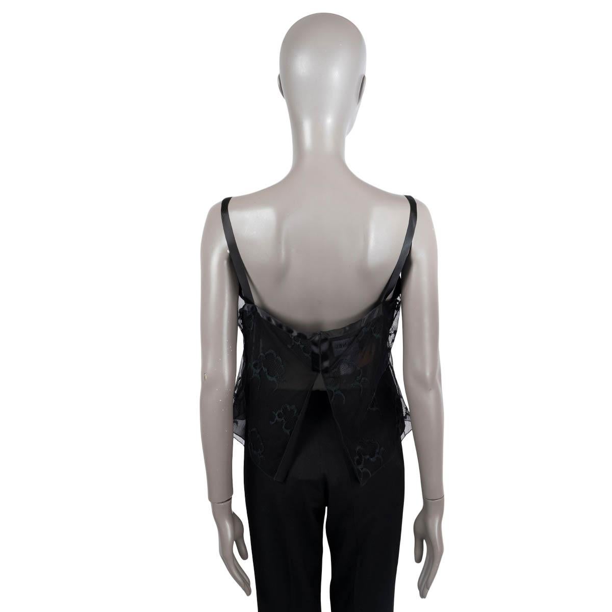 Women's CHANEL black silk 2003 03A CHIFFON & LACE Tank Top Shirt 42 L For Sale