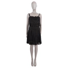 CHANEL black silk 2006 06P LUREX LACE TRIM LAYERED Cocktail Dress 38 S