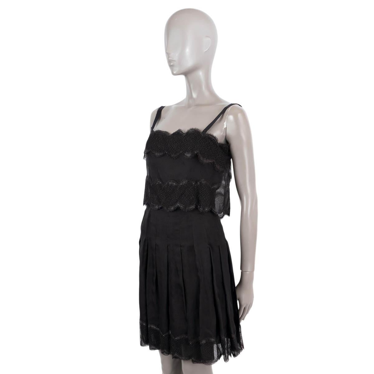 Women's CHANEL black silk 2006 06P LUREX LACE TRIM LAYERED Cocktail Dress 38 S For Sale