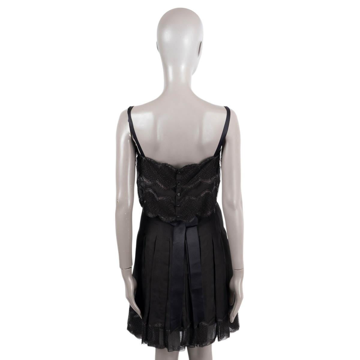 CHANEL black silk 2006 06P LUREX LACE TRIM LAYERED Cocktail Dress 38 S For Sale 1