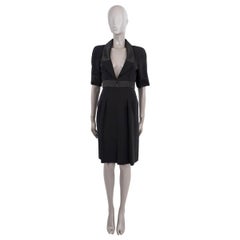 CHANEL black silk 2007 07A SATIN TRIM Short Sleeve Cocktail Dress 36 XS