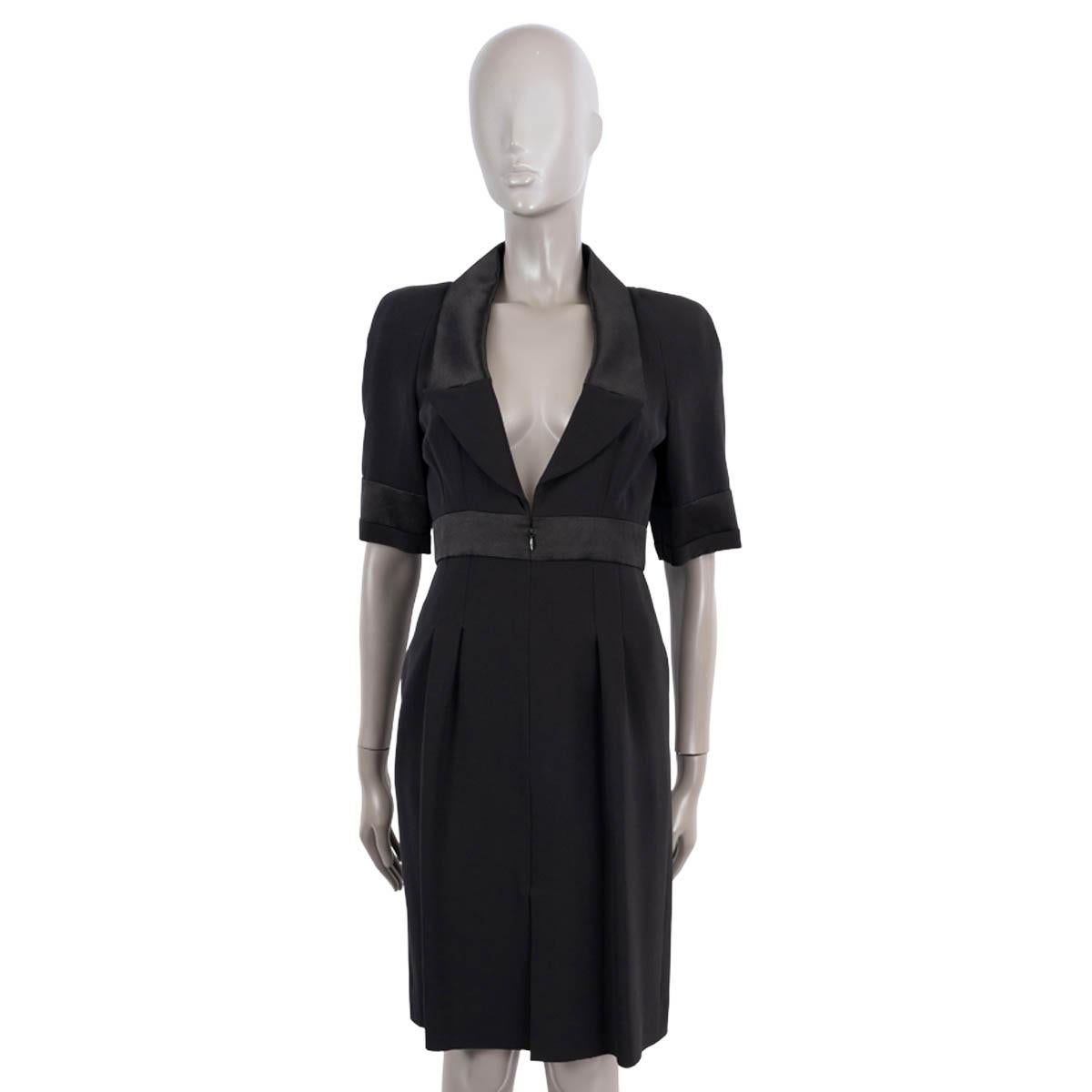 Black CHANEL black silk 2007 07A SATIN TRIM Short Sleeve Cocktail Dress 36 XS For Sale