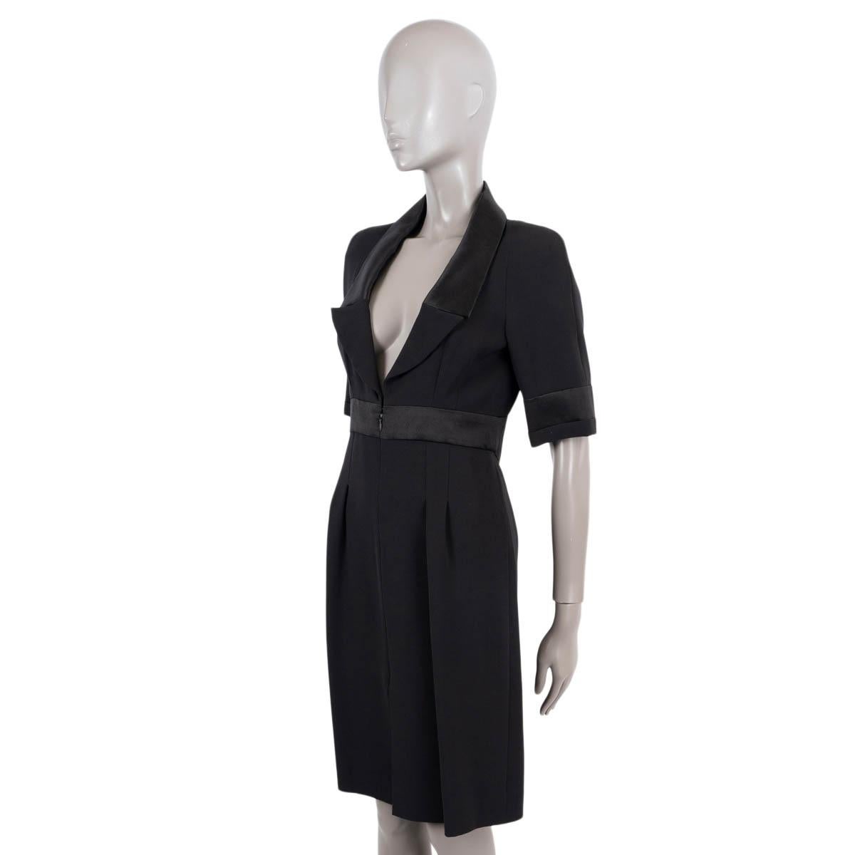 Women's CHANEL black silk 2007 07A SATIN TRIM Short Sleeve Cocktail Dress 36 XS For Sale