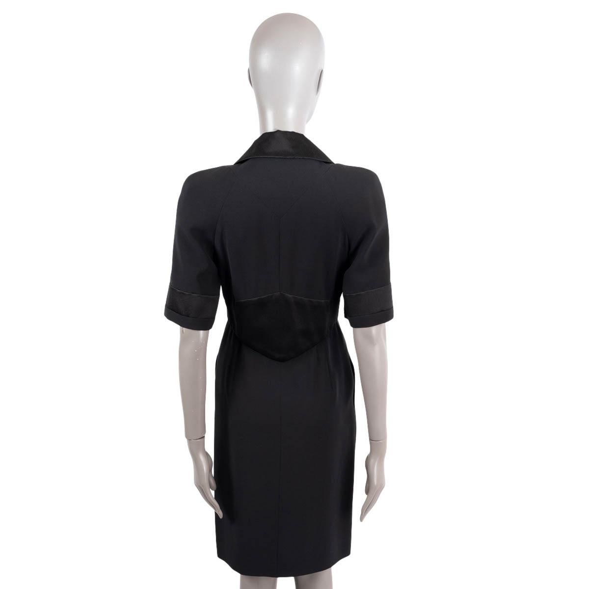 CHANEL black silk 2007 07A SATIN TRIM Short Sleeve Cocktail Dress 36 XS For Sale 1