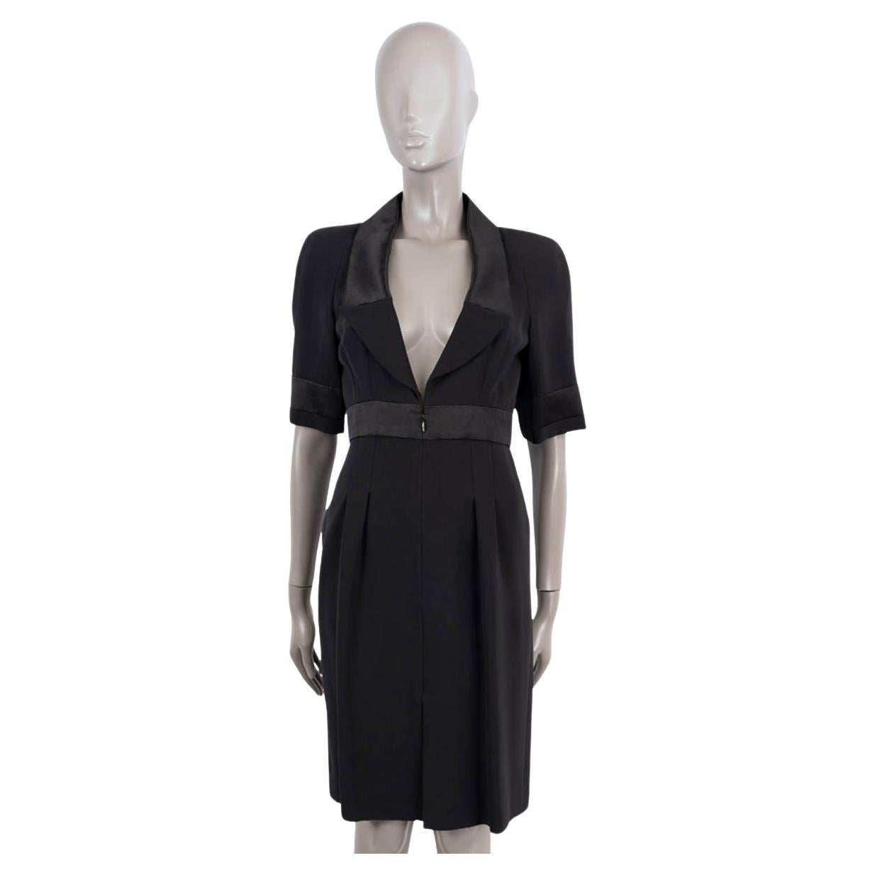 CHANEL black silk 2007 07A SATIN TRIM Short Sleeve Cocktail Dress 36 XS For Sale