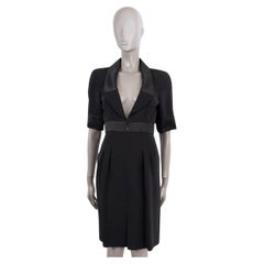 CHANEL black silk 2007 07A SATIN TRIM Short Sleeve Cocktail Dress 36 XS
