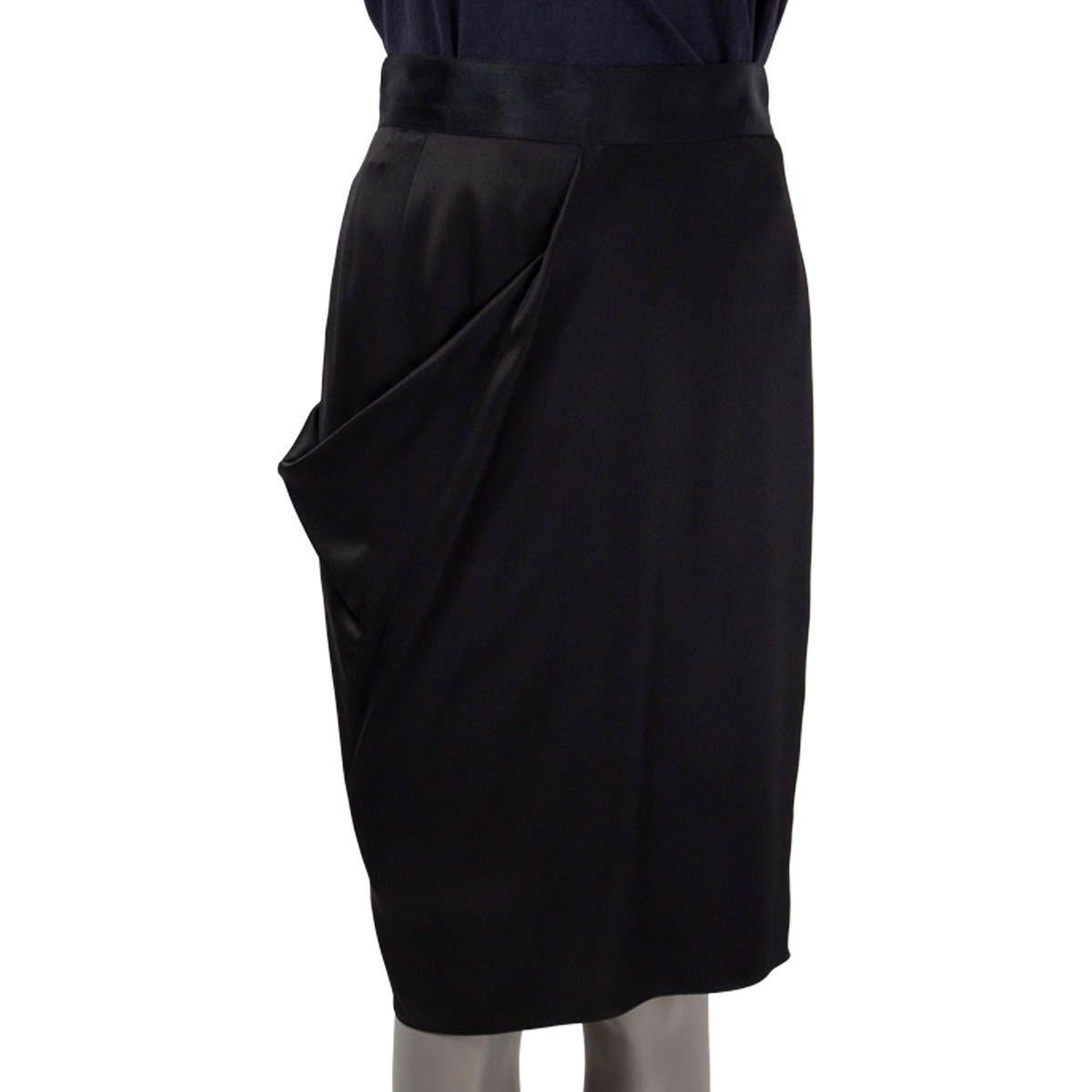 Black CHANEL black silk 2009 09A DRAPED SATIN Skirt 38 S For Sale