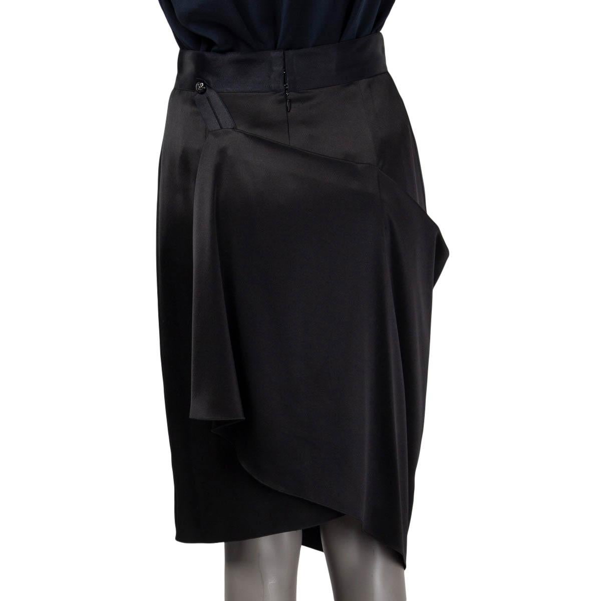 CHANEL black silk 2009 09A DRAPED SATIN Skirt 38 S For Sale 1