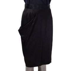 CHANEL black silk 2009 09A DRAPED SATIN Skirt 38 S