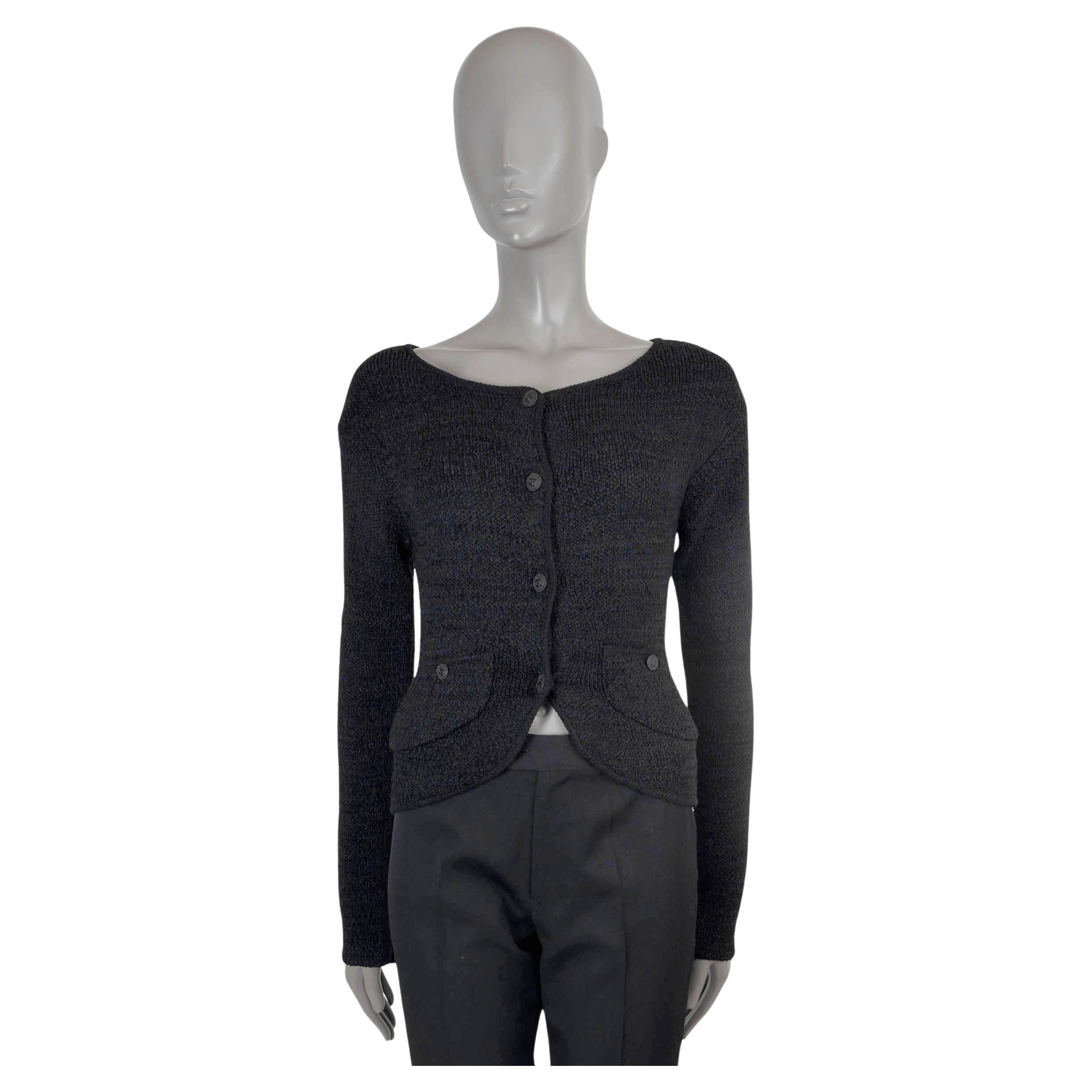 Chanel soie noire 2012 12C ANTIBES BUTTON-FRONT Cardigan Pull 38 XS
