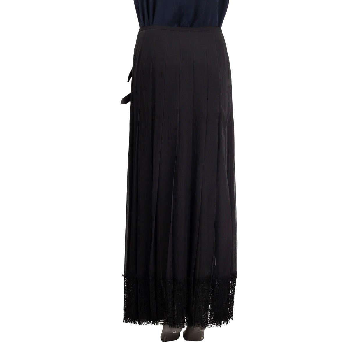 Women's CHANEL black silk 2013 13A EDINBURGH SIDE BUCKLE MAXI Skirt 42 L