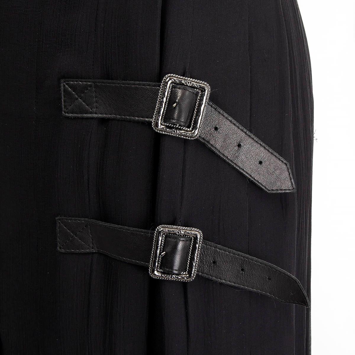 CHANEL black silk 2013 13A EDINBURGH SIDE BUCKLE MAXI Skirt 42 L 1