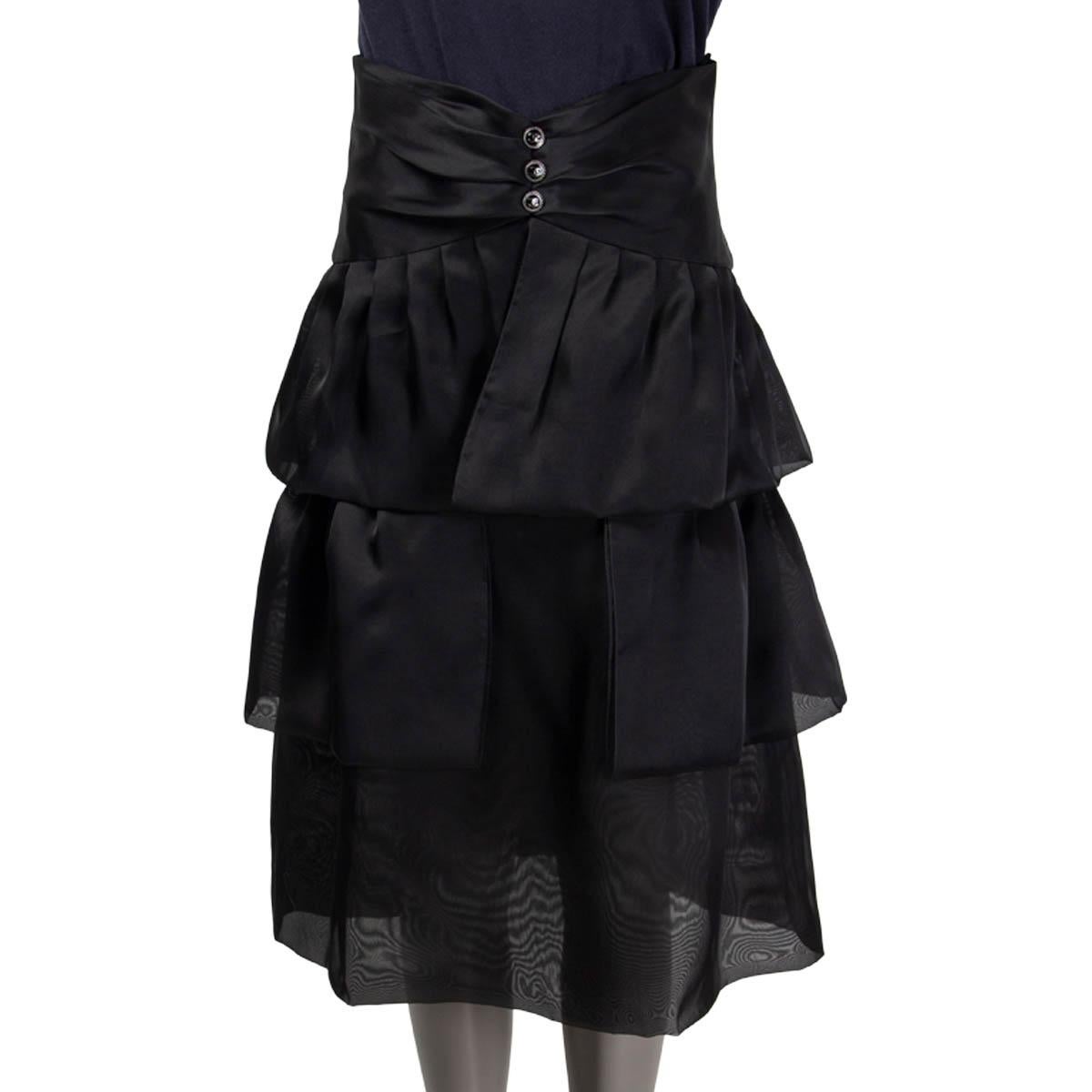 Women's CHANEL black silk 2018 18P HIGH WAISTED TIERED Skirt 38 S