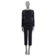 CHANEL black silk 2018 GREECE TWEED TRIM Long Sleeve Shirt 38 S